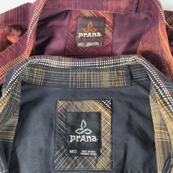 Prana Red Black Tan Plaid PAIR Button Down 2 Shirts Size Large - Picture 3 of 6